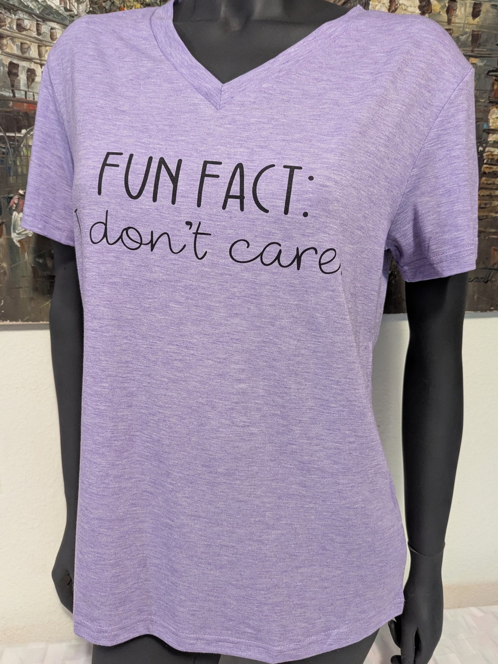 Women’s V-Neck Tee "Fun Fact: I don't care" - Purple